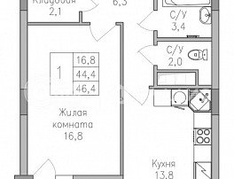 1-комнатная квартира, 46.4 м2