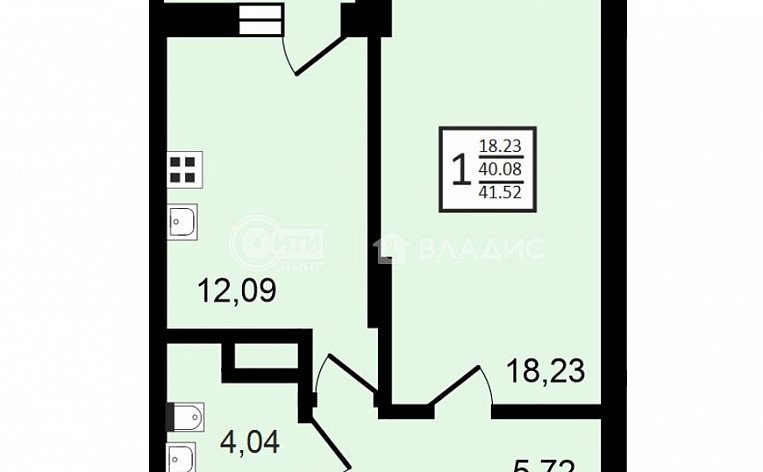1-комнатная квартира, 41.52 м2, эт. 25, id: 758453, фото 16