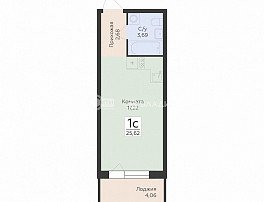 1-комнатная квартира, 25.62 м2