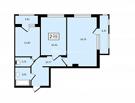 2-комнатная квартира, 75.48 м2