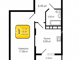 1-комнатная квартира, 38.46 м2