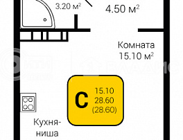 1-комнатная квартира, 28.6 м2