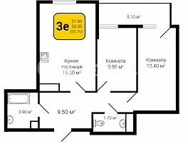 2-комнатная квартира, 55.7 м2