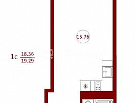 1-комнатная квартира, 19.29 м2
