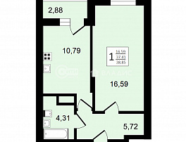 1-комнатная квартира, 38.85 м2