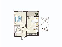 1-комнатная квартира, 43.87 м2