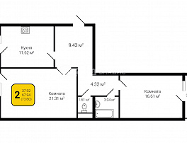 2-комнатная квартира, 73.6 м2