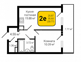 2-комнатная квартира, 39.77 м2