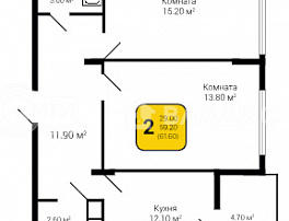 2-комнатная квартира, 61.6 м2