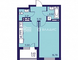 1-комнатная квартира, 40.75 м2