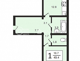 1-комнатная квартира, 49.5 м2