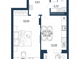 1-комнатная квартира, 41.91 м2