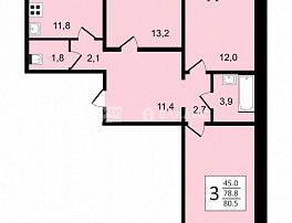 3-комнатная квартира, 80.5 м2