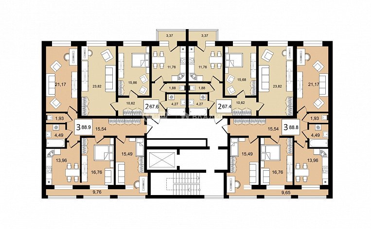 3-комнатная квартира, 88.3 м2, эт. 2, id: 1080780, фото 7