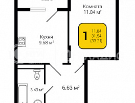 1-комнатная квартира, 33.21 м2