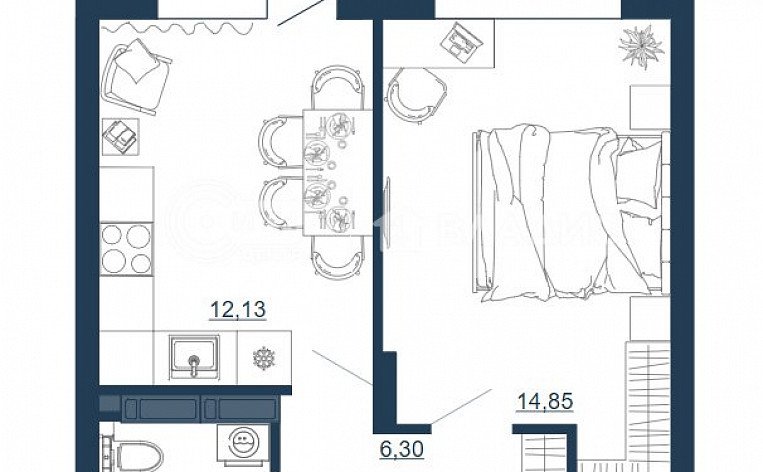 1-комнатная квартира, 38.45 м2, эт. 2, id: 1068787, фото 12