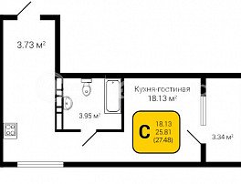 1-комнатная квартира, 27.48 м2