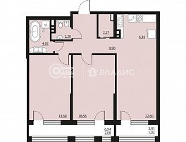 2-комнатная квартира, 88.74 м2