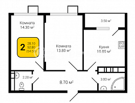 2-комнатная квартира, 54.5 м2