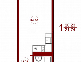 1-комнатная квартира, 21.74 м2