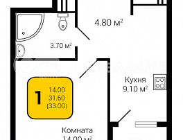 1-комнатная квартира, 33 м2