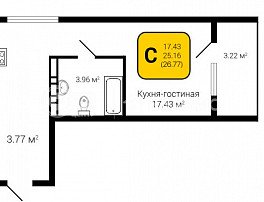 1-комнатная квартира, 26.77 м2