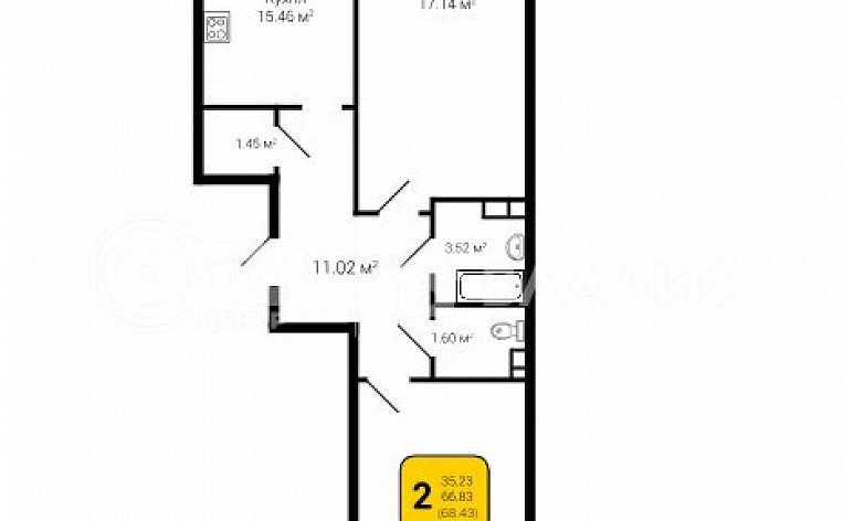 2-комнатная квартира, 68.43 м2, эт. 5, id: 843872, фото 8