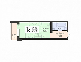 1-комнатная квартира, 23.31 м2