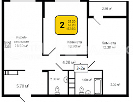 2-комнатная квартира, 62.6 м2