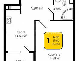 1-комнатная квартира, 37.4 м2