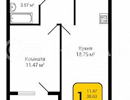 1-комнатная квартира, 40.01 м2