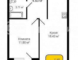 1-комнатная квартира, 40.14 м2