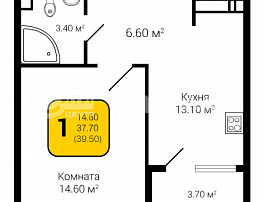 1-комнатная квартира, 39.5 м2