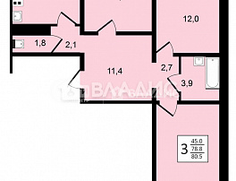 3-комнатная квартира, 80.5 м2