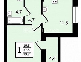 1-комнатная квартира, 39.7 м2