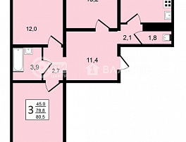 3-комнатная квартира, 80.5 м2