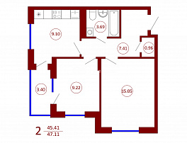 2-комнатная квартира, 47.11 м2