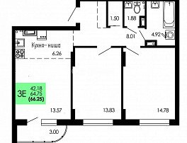 2-комнатная квартира, 66.25 м2