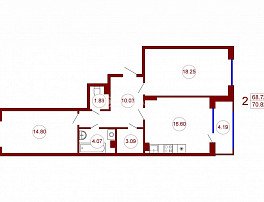 2-комнатная квартира, 70.82 м2