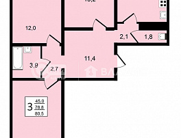 3-комнатная квартира, 80.5 м2