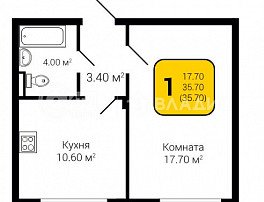 1-комнатная квартира, 35.7 м2