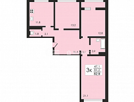 3-комнатная квартира, 82.7 м2