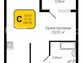 1-комнатная квартира, 28.74 м2
