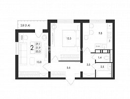 2-комнатная квартира, 53.3 м2
