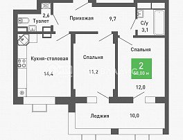 2-комнатная квартира, 58 м2