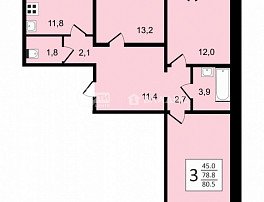 3-комнатная квартира, 80.5 м2