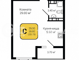 1-комнатная квартира, 39.79 м2