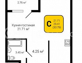 1-комнатная квартира, 30.79 м2