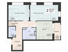 2-комнатная квартира, 61.11 м2