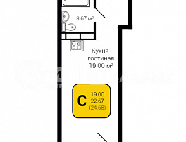 1-комнатная квартира, 24.58 м2